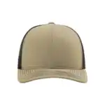 Khaki/ Coffee Custom Richardson 112 Trucker Hat – Embroidered Logo Snapback Cap | Mesh Back