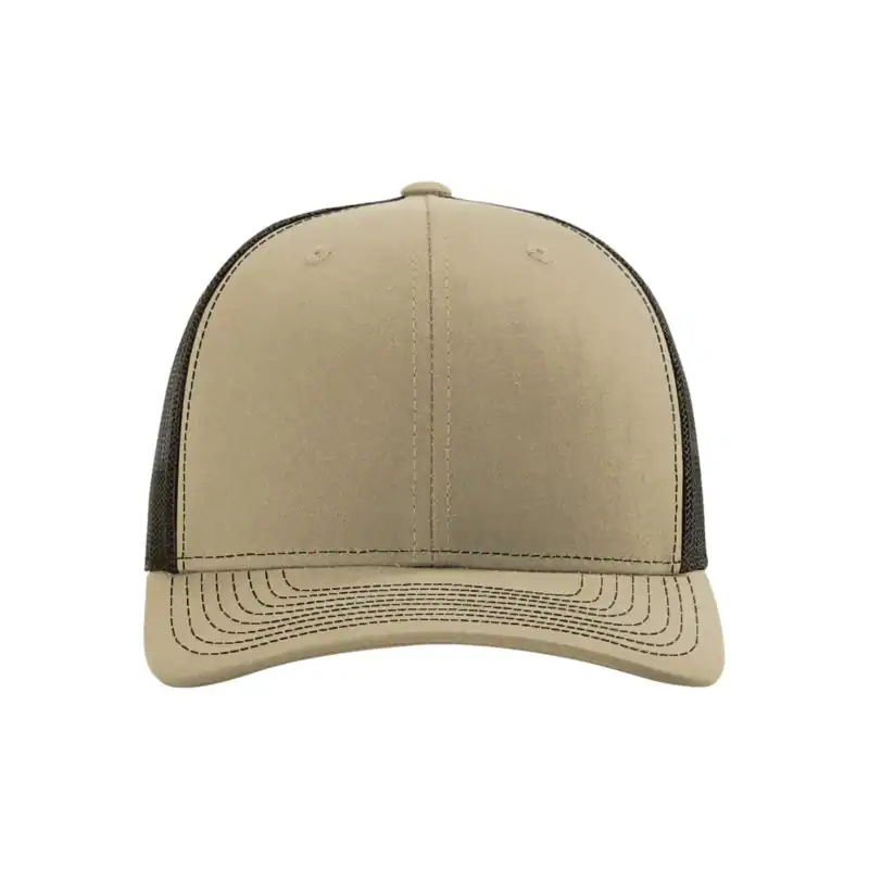 Khaki/ Coffee Custom Richardson 112 Trucker Hat – Embroidered Logo Snapback Cap | Mesh Back