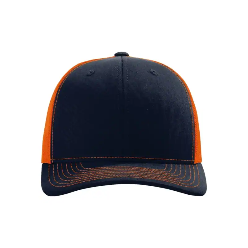 Navy/Orange Custom Richardson 112 Trucker Hat – Embroidered Logo Snapback Cap | Mesh Back