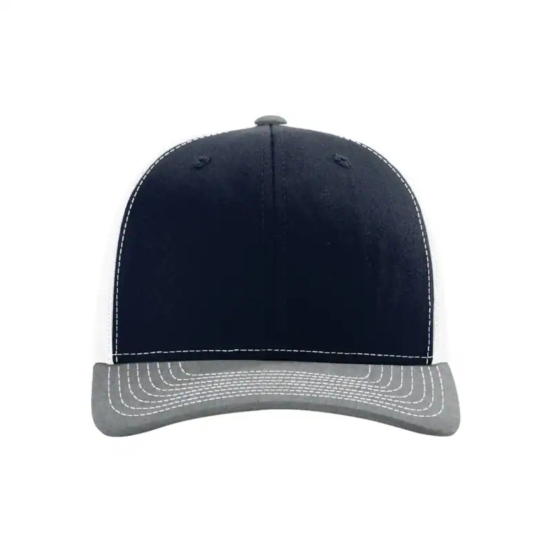 Navy/ White/ Heather Grey Custom Richardson 112 Trucker Hat – Embroidered Logo Snapback Cap | Mesh Back