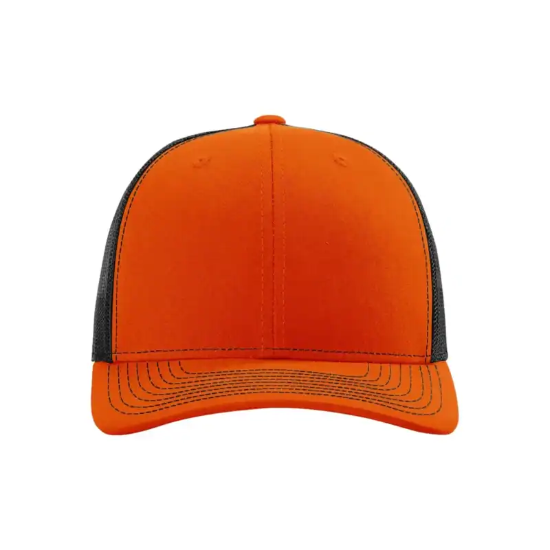 Orange/ Black Custom Richardson 112 Trucker Hat – Embroidered Logo Snapback Cap | Mesh Back