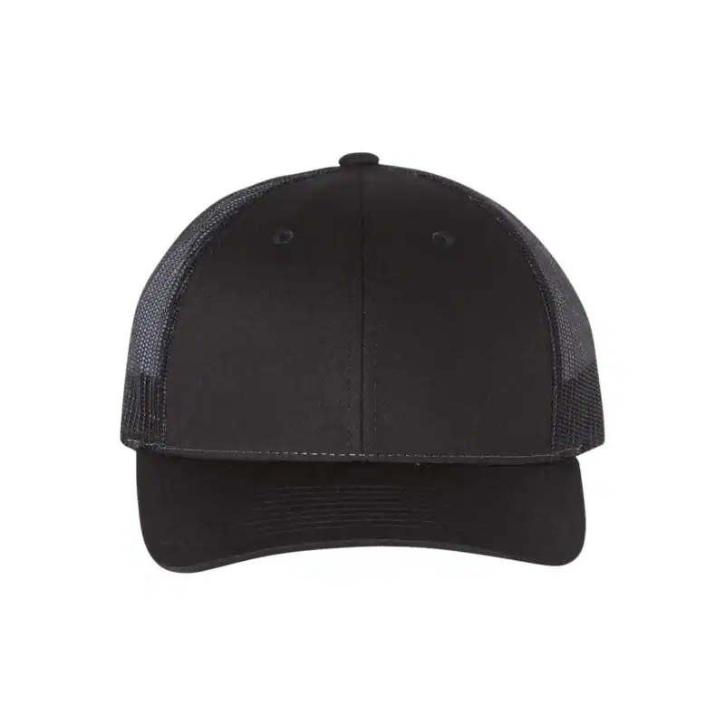 Custom Richardson 115 Trucker Hat – Low-Profile Embroidered Cap – Black Color Image Custom Richardson 115 Trucker Hat – Black – C115
