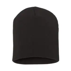 Black Custom Embroidered Short Beanie – Yupoong 8.5" Hypoallergenic Winter Hat