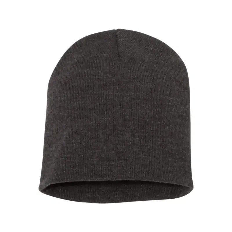 Dark Grey Custom Embroidered Short Beanie – Yupoong 8.5" Hypoallergenic Winter Hat