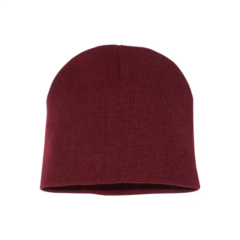 Maroon Custom Embroidered Short Beanie – Yupoong 8.5" Hypoallergenic Winter Hat