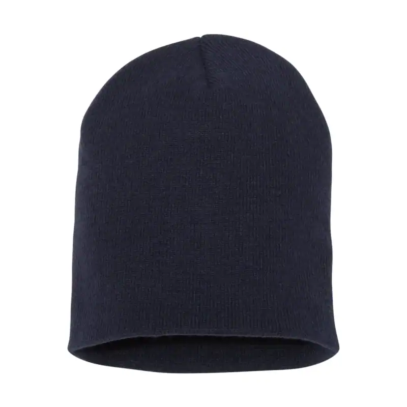 Navy Custom Embroidered Short Beanie – Yupoong 8.5" Hypoallergenic Winter Hat