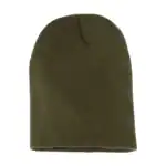 Olive Custom Embroidered Short Beanie – Yupoong 8.5" Hypoallergenic Winter Hat