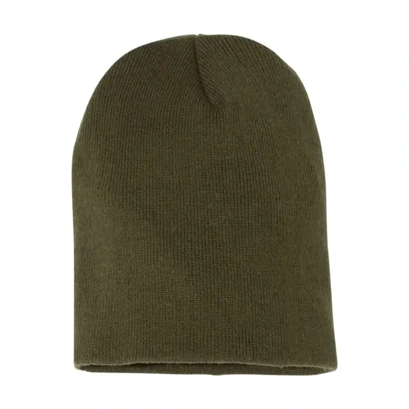 Olive Custom Embroidered Short Beanie – Yupoong 8.5" Hypoallergenic Winter Hat