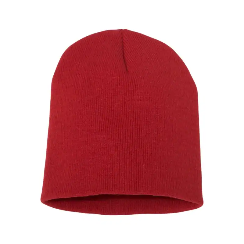 Red Custom Embroidered Short Beanie – Yupoong 8.5" Hypoallergenic Winter Hat