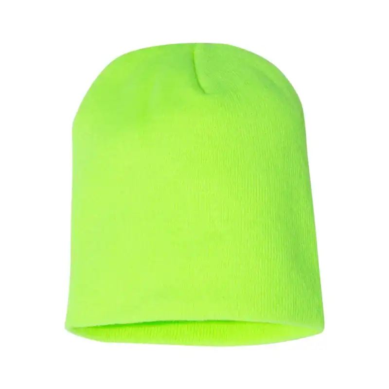 Safety (NEON) Green Custom Embroidered Short Beanie – Yupoong 8.5" Hypoallergenic Winter Hat