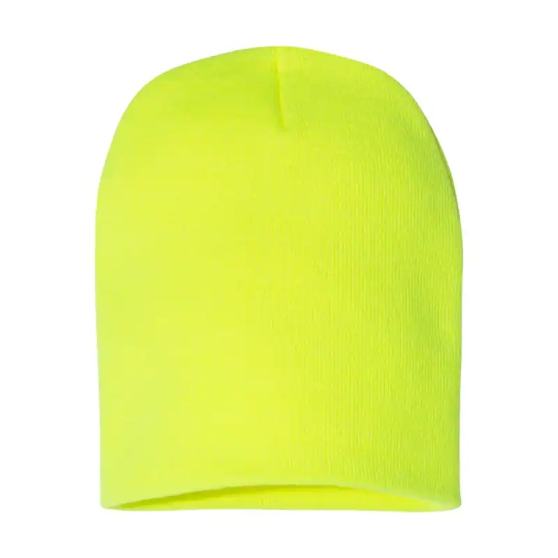 Safety Yellow Custom Embroidered Short Beanie – Yupoong 8.5" Hypoallergenic Winter Hat