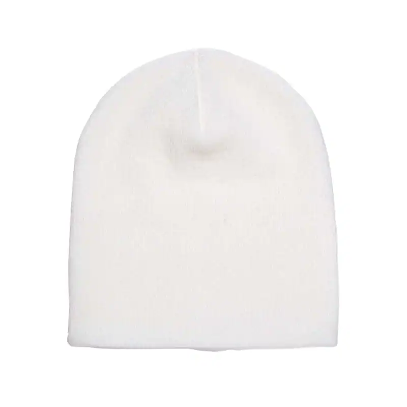 White Custom Embroidered Short Beanie – Yupoong 8.5" Hypoallergenic Winter Hat