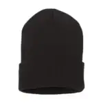 Black knit beanie hat for winter branding and customization.