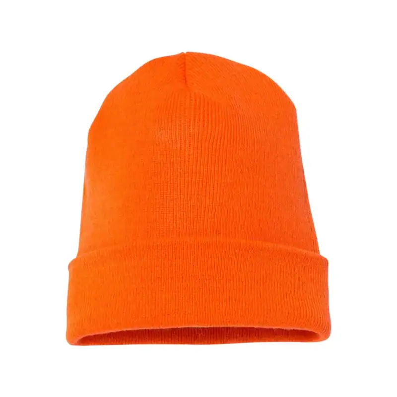 Blaze Orange Custom Embroidered Beanie – Yupoong Cuffed Knit Hat for Winter Branding