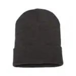 Dark gray Yupoong cuffed knit beanie for winter branding.