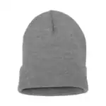 Gray knit beanie hat for winter branding and customization.