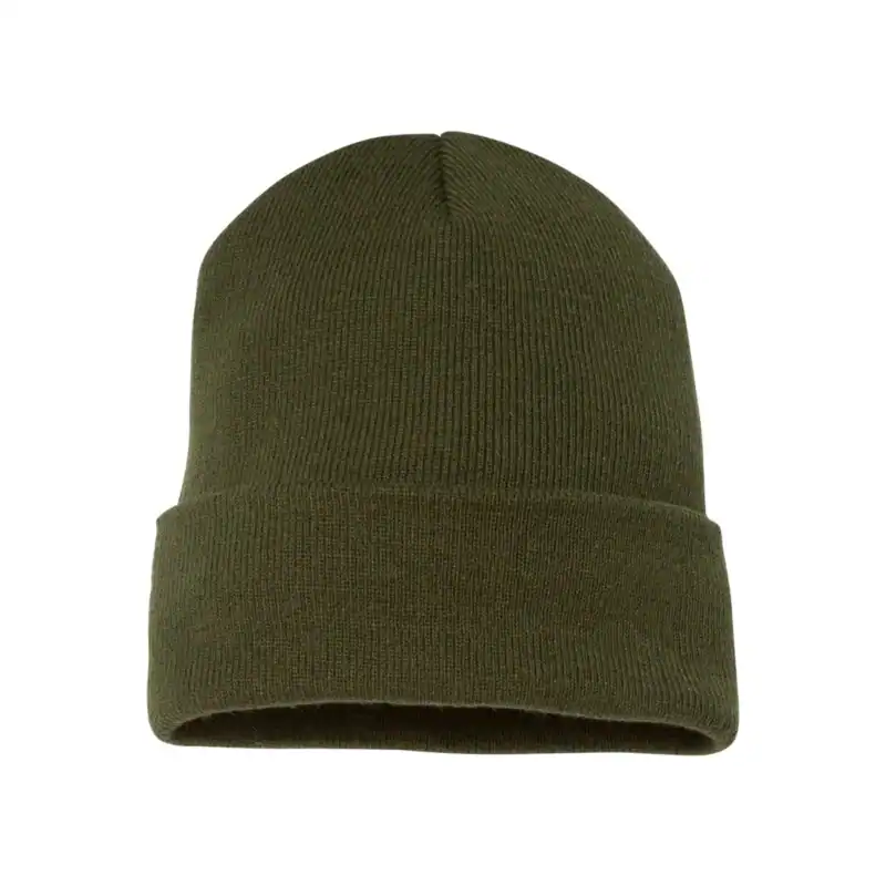 Olive Custom Embroidered Beanie – Yupoong Cuffed Knit Hat for Winter Branding