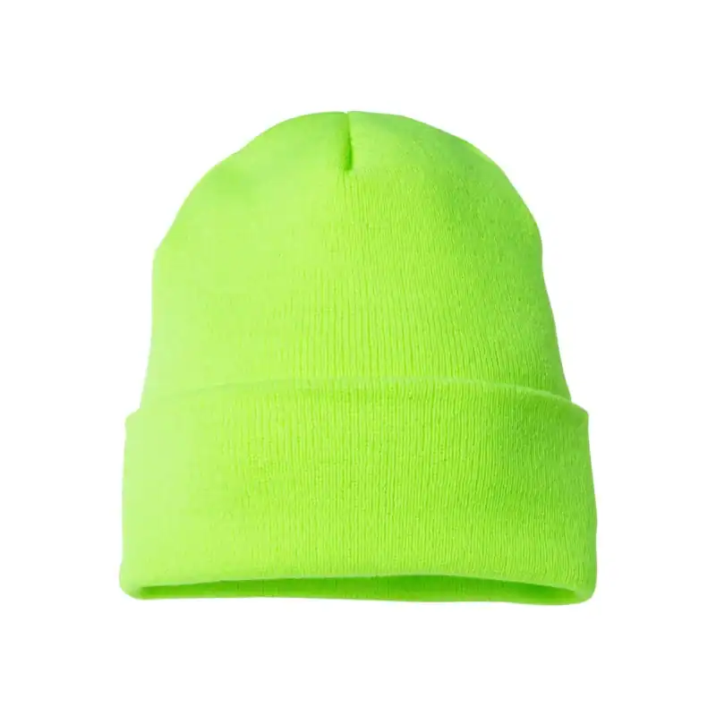 Safety Green Custom Embroidered Beanie – Yupoong Cuffed Knit Hat for Winter Branding