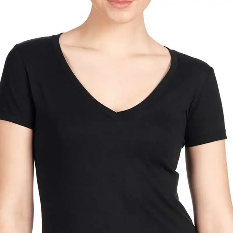 Black Custom Women’s V-Neck T-Shirt – Next Level 1540 shown on model