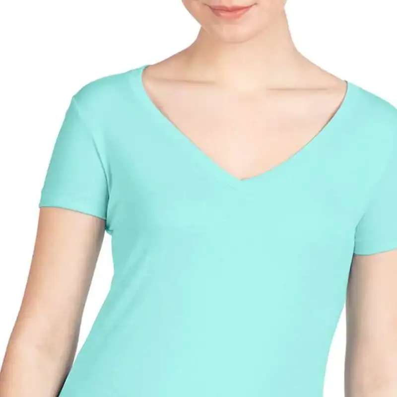 Cancun Custom Women’s V-Neck T-Shirt – Next Level 1540 shown on model