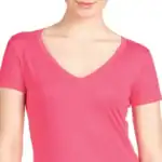 Hot Pink Custom Women’s V-Neck T-Shirt – Next Level 1540 shown on model