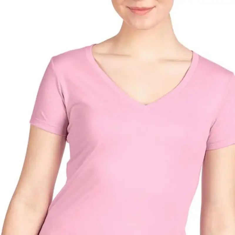 Custom Women’s V-Neck T-Shirt – Next Level 1540 – Lilac Color Image Lilac Custom Women’s V-Neck T-Shirt – Next Level 1540 shown on model