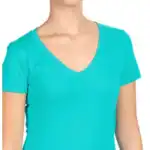 Tahiti Blue Custom Women’s V-Neck T-Shirt – Next Level 1540 shown on model