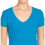 Turquoise Custom Women’s V-Neck T-Shirt – Next Level 1540 shown on model