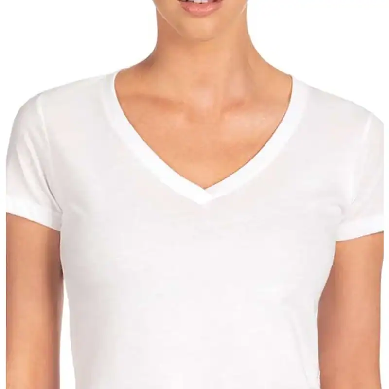 White Custom Women’s V-Neck T-Shirt – Next Level 1540 shown on model