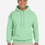 Mint Green Custom Gildan Hoodie – Heavy Blend 18500 Pullover Sweatshirt shown on model