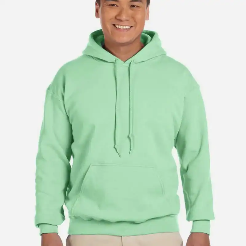 Mint Green Custom Gildan Hoodie – Heavy Blend 18500 Pullover Sweatshirt shown on model