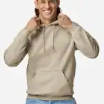 Sand Custom Gildan Hoodie – Heavy Blend 18500 Pullover Sweatshirt shown on model