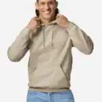 Sand Custom Gildan Hoodie – Heavy Blend 18500 Pullover Sweatshirt shown on model
