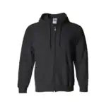 Black full-zip hoodie with drawstring hood and front pockets for casual wear.