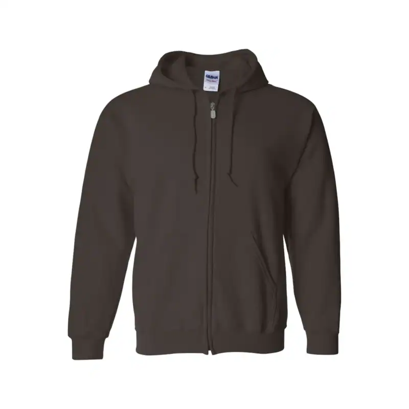 Black full-zip hoodie with drawstring hood and front pockets.