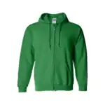 Green full-zip hoodie with front pockets and drawstring hood.