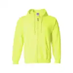 Bright yellow full-zip hoodie with drawstring hood and front pockets.