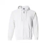 White full-zip hoodie with drawstrings and front pockets for customization.