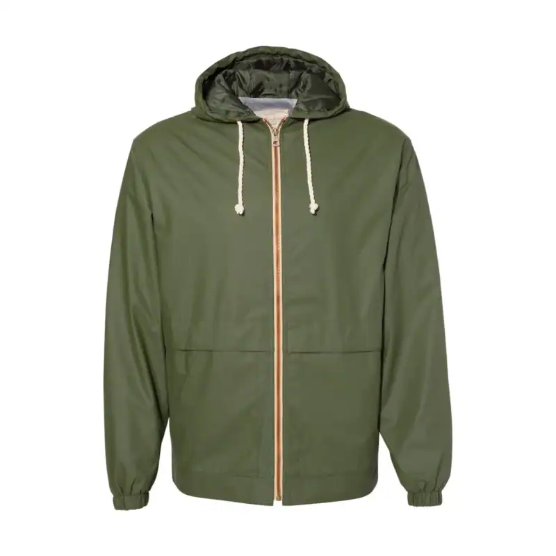 Green Custom Logo Rain Jacket – Vintage Waterproof Jacket with Hood