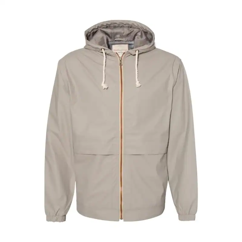 Custom Logo Rain Jacket – Vintage Waterproof Jacket with Hood – Khaki Color Image Khaki Custom Logo Rain Jacket – Vintage Waterproof Jacket with Hood