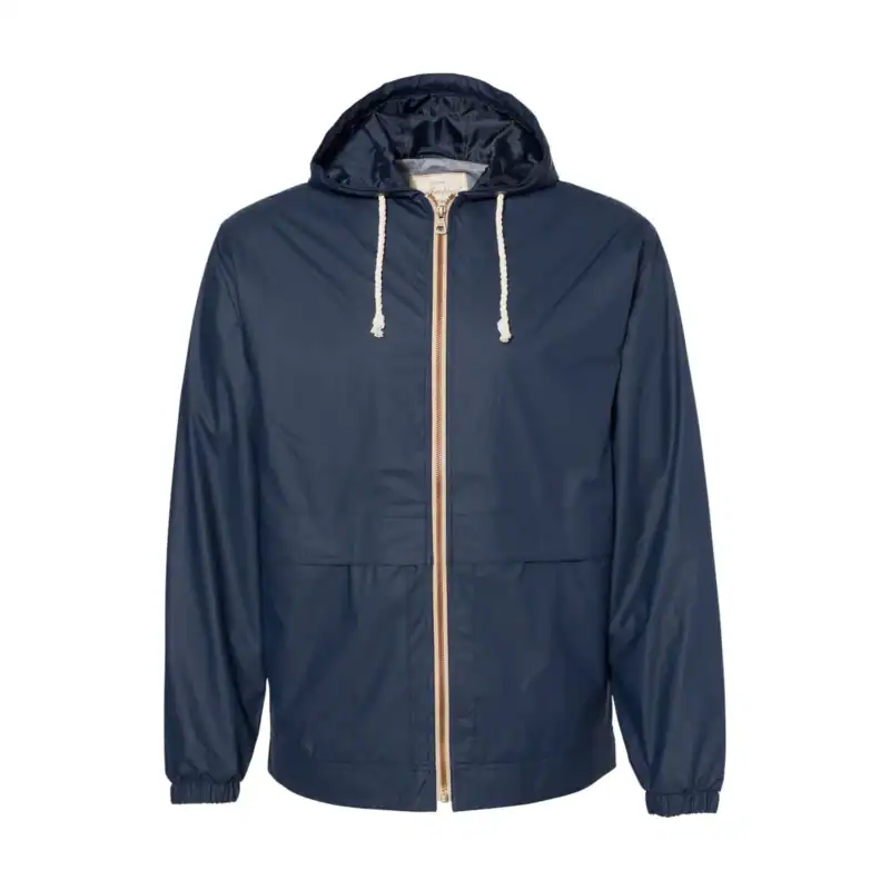 Navy Custom Logo Rain Jacket – Vintage Waterproof Jacket with Hood