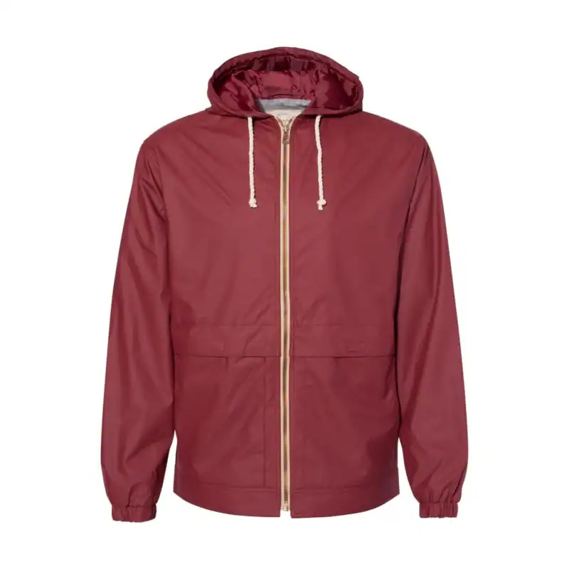 Red Custom Logo Rain Jacket – Vintage Waterproof Jacket with Hood