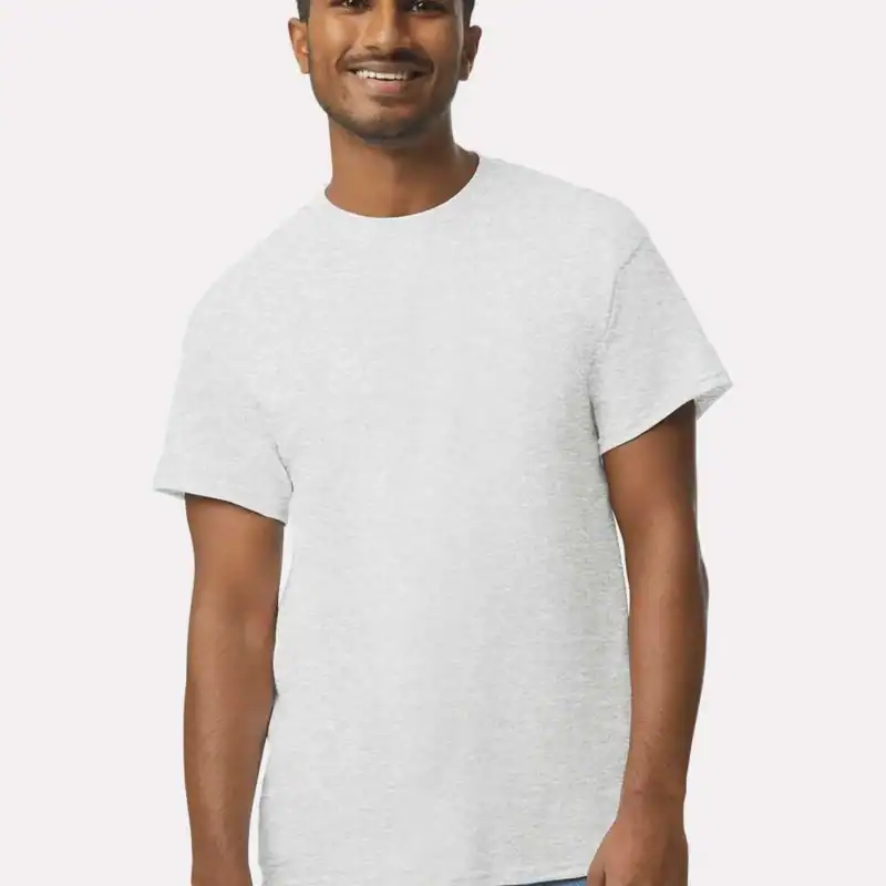 Ash Custom Gildan Ultra Cotton T-Shirt – 2000 (100% Cotton) shown on model