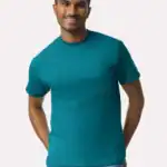 Galapagos Blue Custom Gildan Ultra Cotton T-Shirt – 2000 (100% Cotton) shown on model