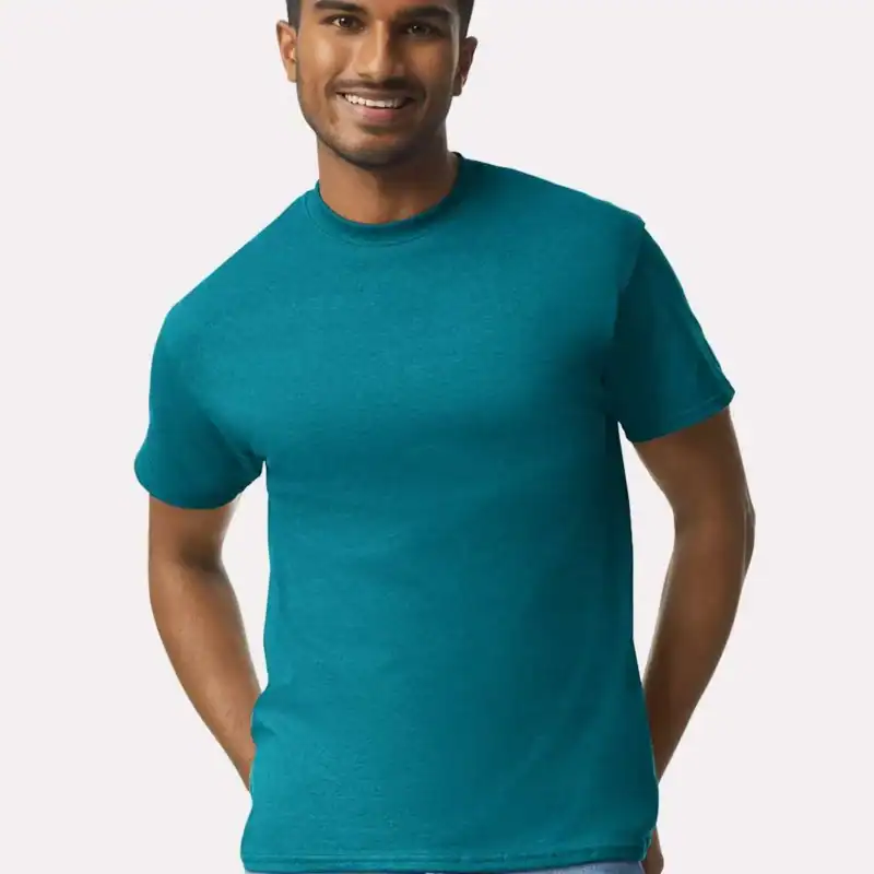 Galapagos Blue Custom Gildan Ultra Cotton T-Shirt – 2000 (100% Cotton) shown on model