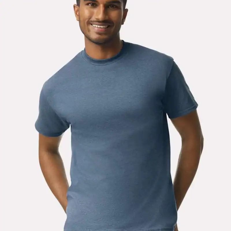 Indigo Blue Custom Gildan Ultra Cotton T-Shirt – 2000 (100% Cotton) shown on model