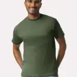 Military Green Custom Gildan Ultra Cotton T-Shirt – 2000 (100% Cotton) shown on model