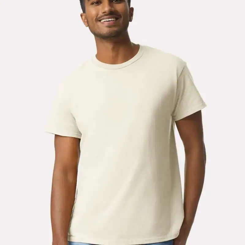 Natural Custom Gildan Ultra Cotton T-Shirt – 2000 (100% Cotton) shown on model