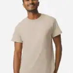Sand Custom Gildan Ultra Cotton T-Shirt – 2000 (100% Cotton) shown on model
