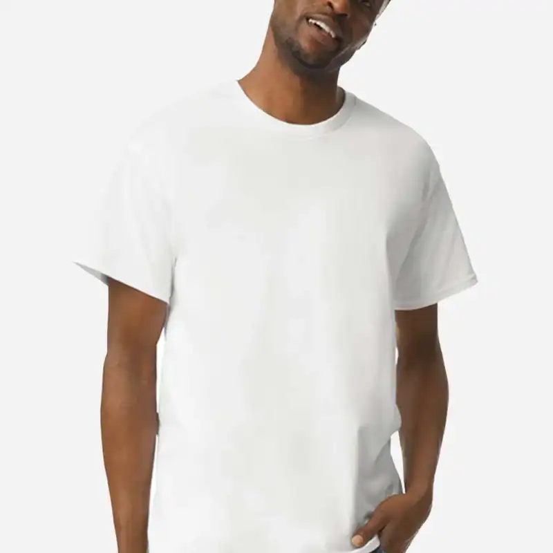 White Custom Gildan Ultra Cotton T-Shirt – 2000 (100% Cotton) shown on model